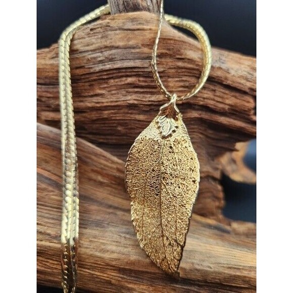 Vintage Nakagawa 30" Gold filled Chain with 2.25" Real Gold-dipped Leaf Necklace - Picture 1 of 2